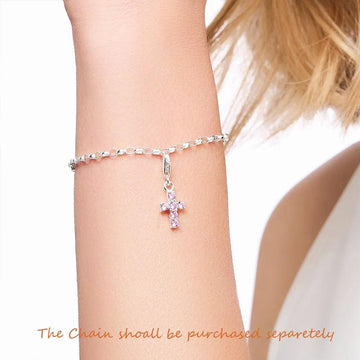 New Pink CZ Crystals Cross Charm Pendant 925 in Sterling Silver Romantic Christian Jewellery For Women - The Jewellery Supermarket